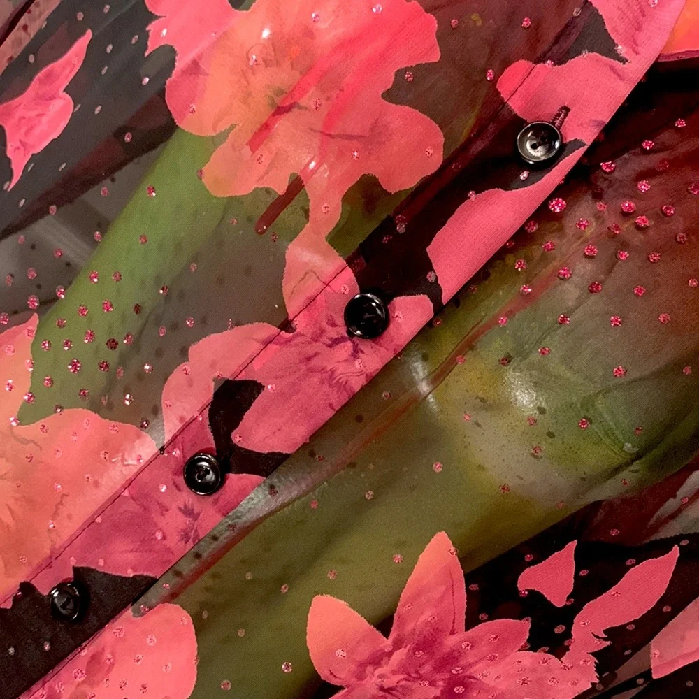 Vintage Black and Pink Floral Connie Choi Sheer Blouse - Picture 10 of 16